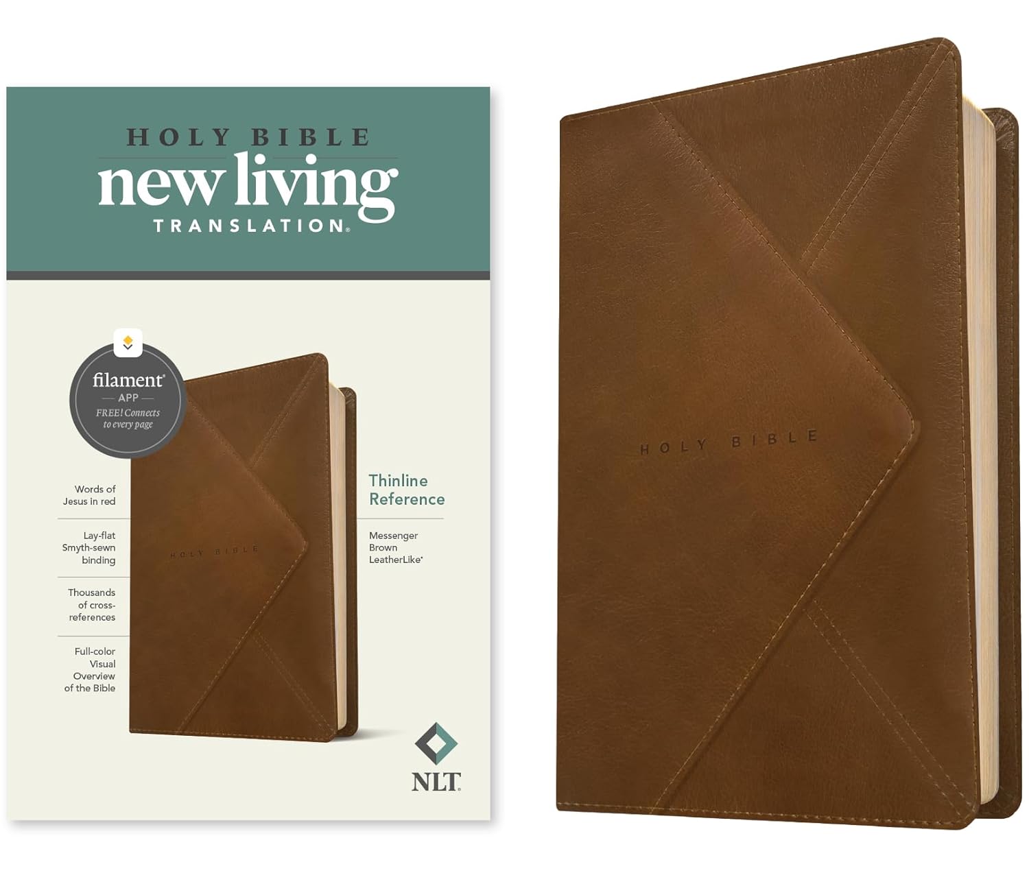 NLT Thinline Reference, Leatherlike, Messenger Brown, Red Letter (Filament Enabled Edition)