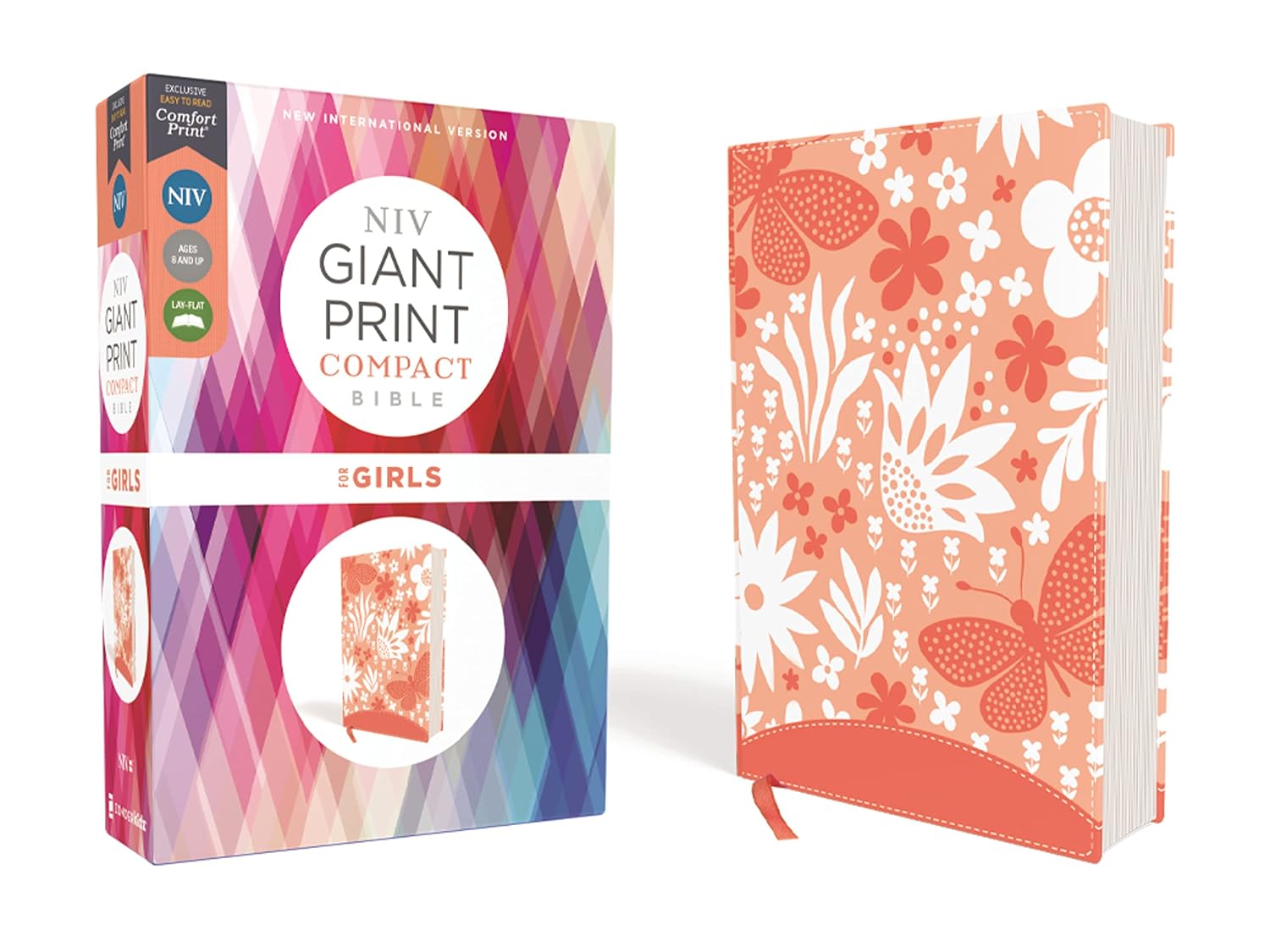NIV Giant Print Compact Bible for Girls, Leathersoft Coral