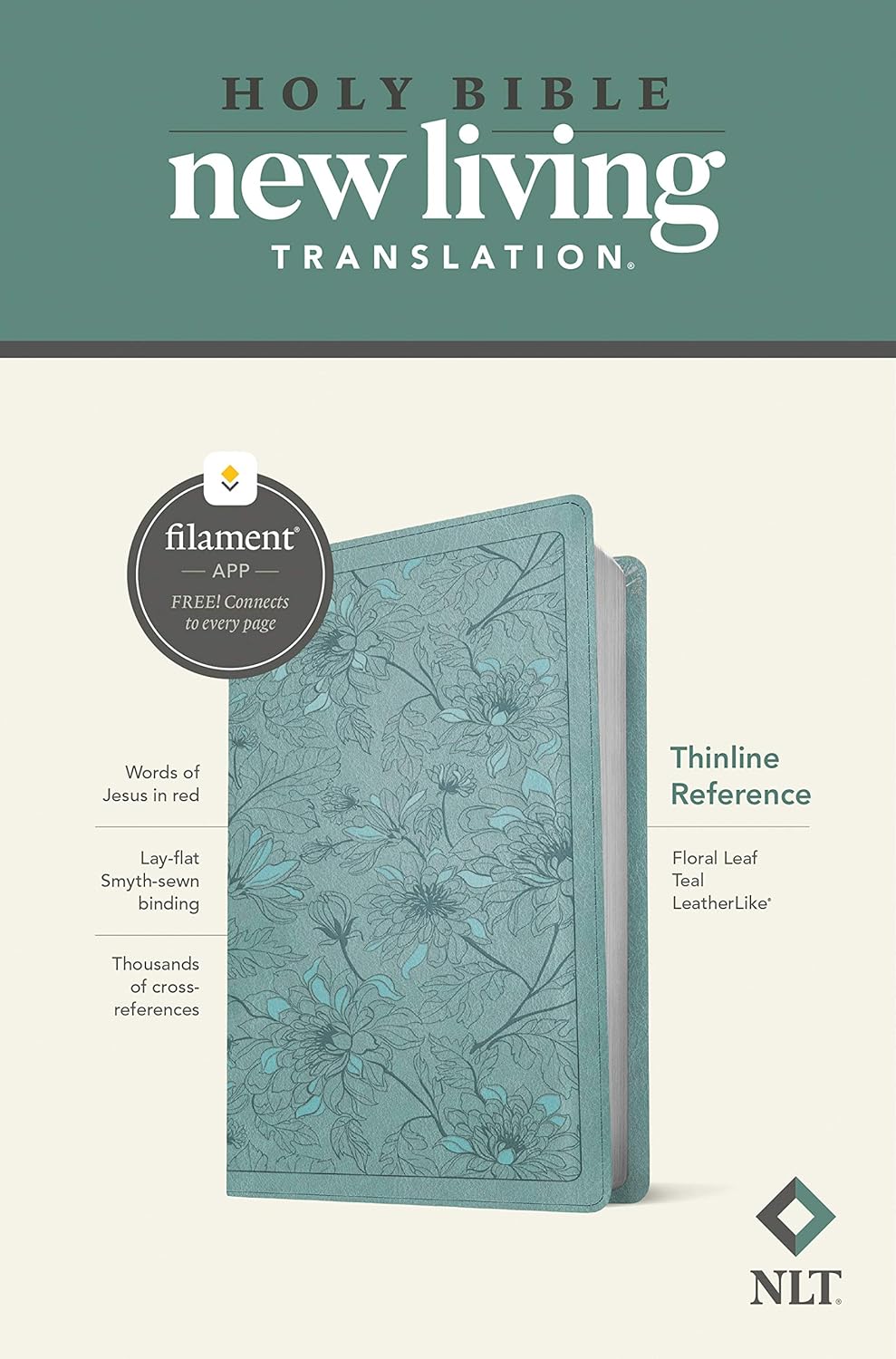 NLT Thinline Reference, Leatherlike, Floral Leaf Teal, Red Letter (Filament Enabled Edition)