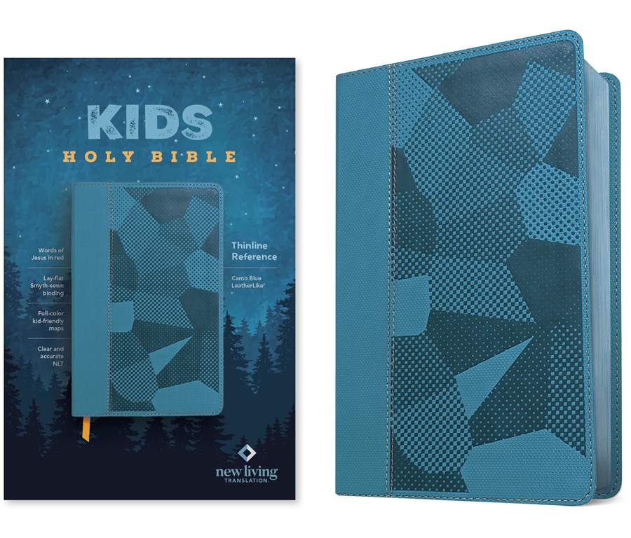 NLT Kids Bible, Thinline Reference, LeatherLike, Camo Blue, Red Letter