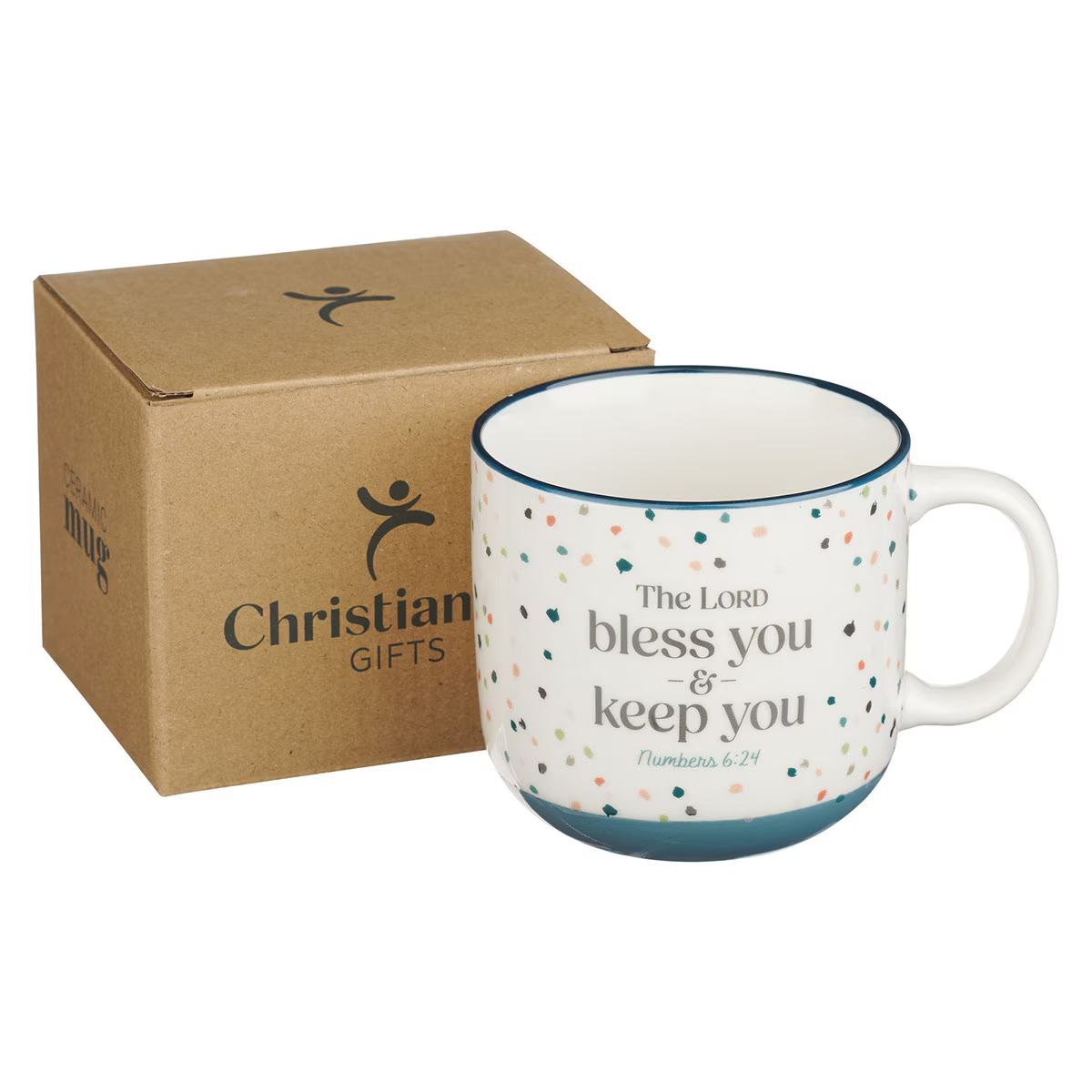 Ceramic Mug, Bless You and Keep You, Blue Confetti