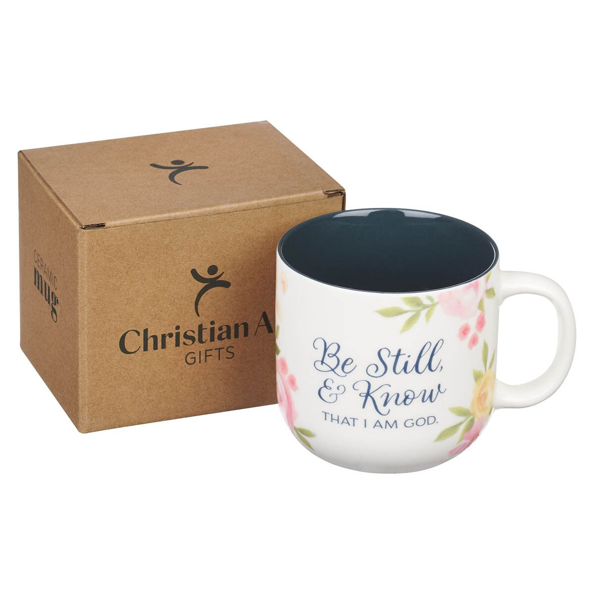 Ceramic Mug, Be Still and Know, Painted Peonies
