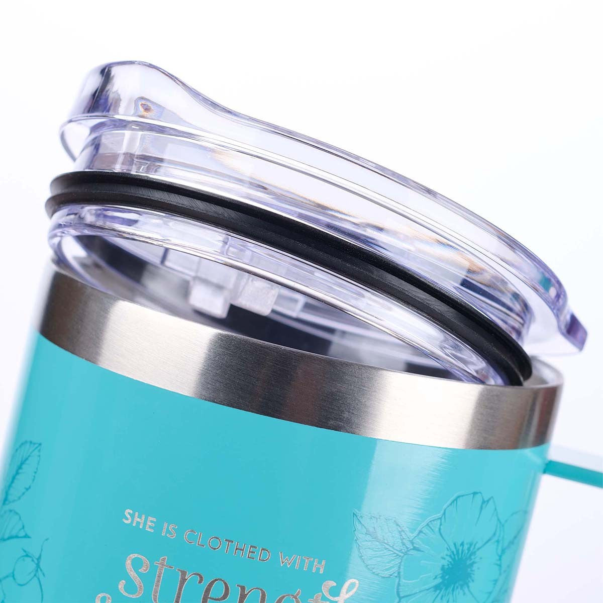 Camp Style Stainless Steel Mug, Strength & Dignity, Teal