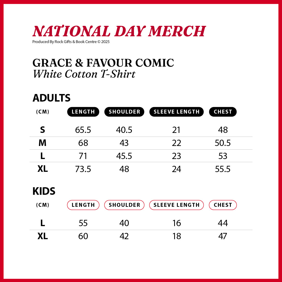 National Day T-shirt, Grace & Favour Comic, White