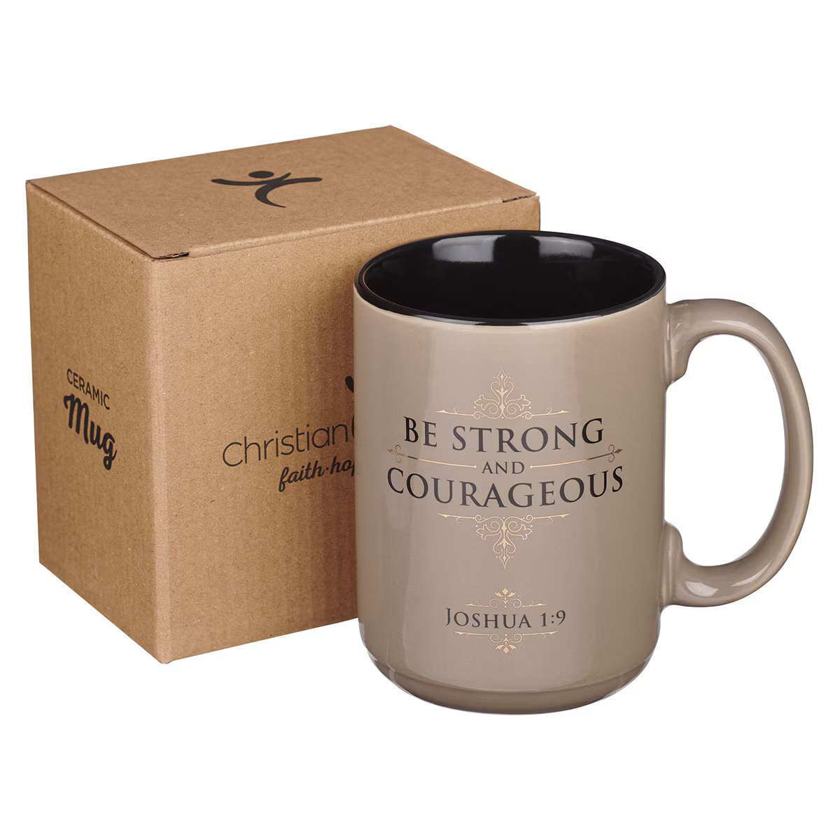 Ceramic Mug, Be Strong and Courageous, Tan