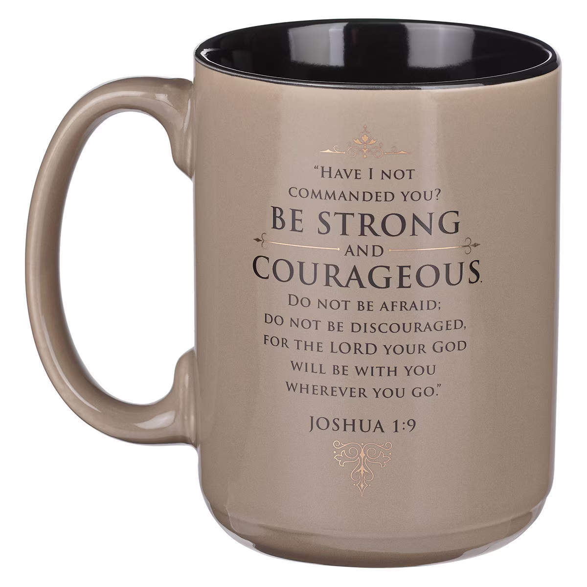Ceramic Mug, Be Strong and Courageous, Tan