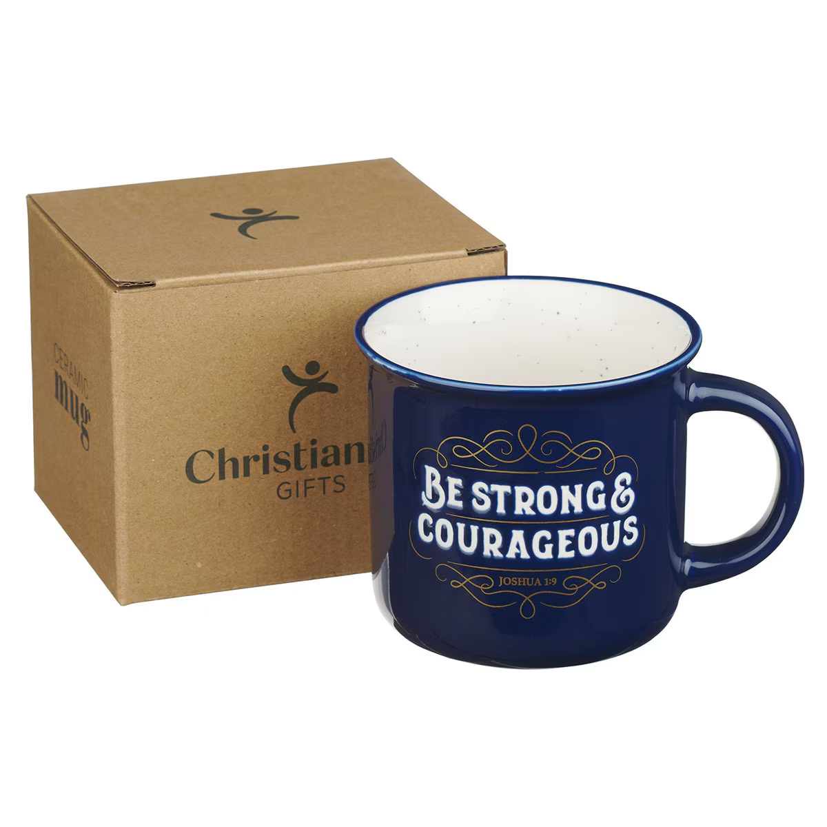 Ceramic Mug Camp Style, Be Strong and Courageous, Blue