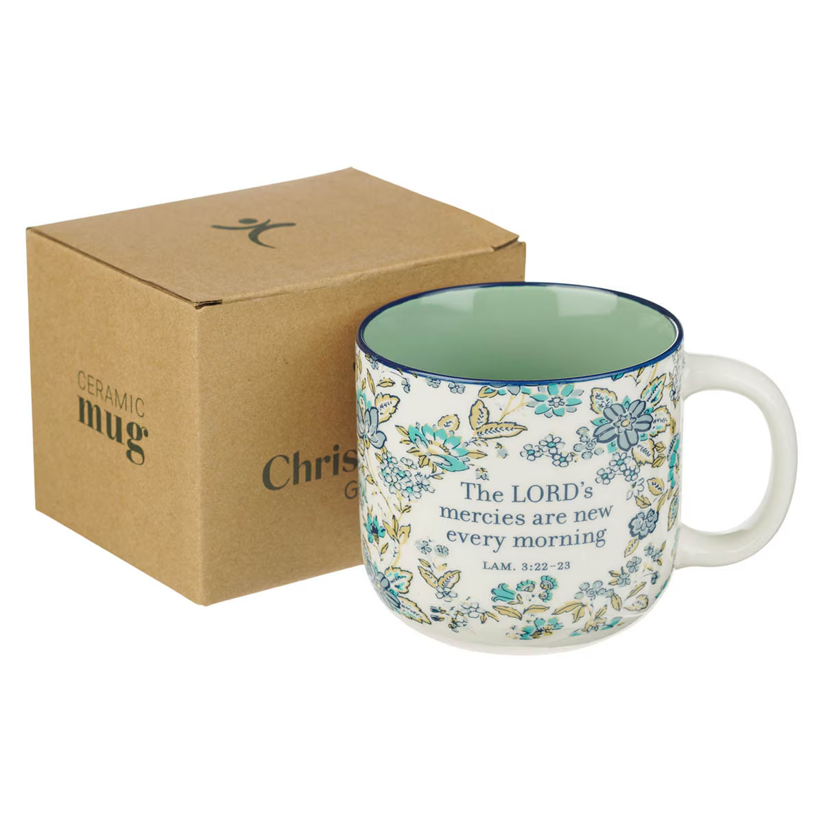 Ceramic Mug, Morning Mercies, Blue and Green Floral