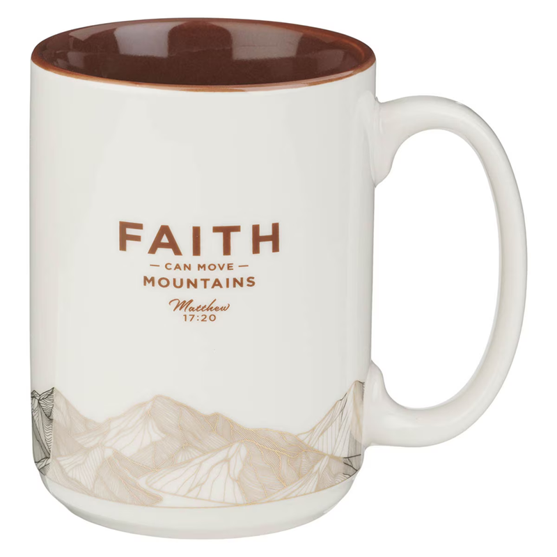 Ceramic Mug, Faith Can Move Mountains, White