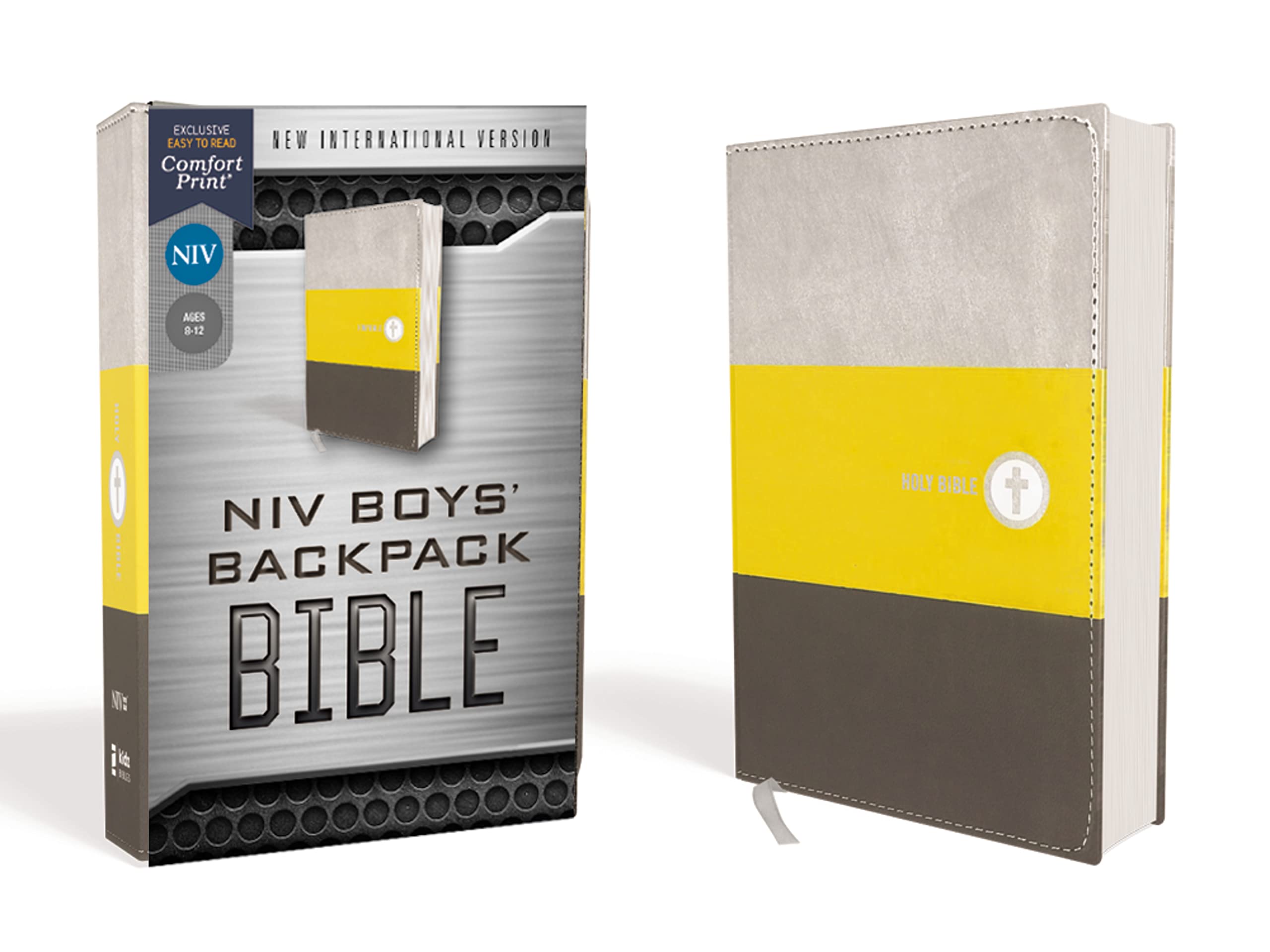 NIV Boys Backpack Bible, Leathersoft Yellow/Charcoal